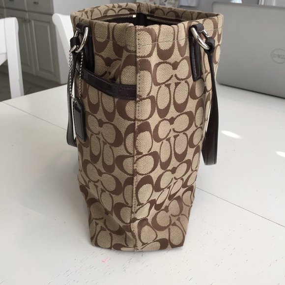 Coach Signature Canvas Stripe Tote Shoulder Bags